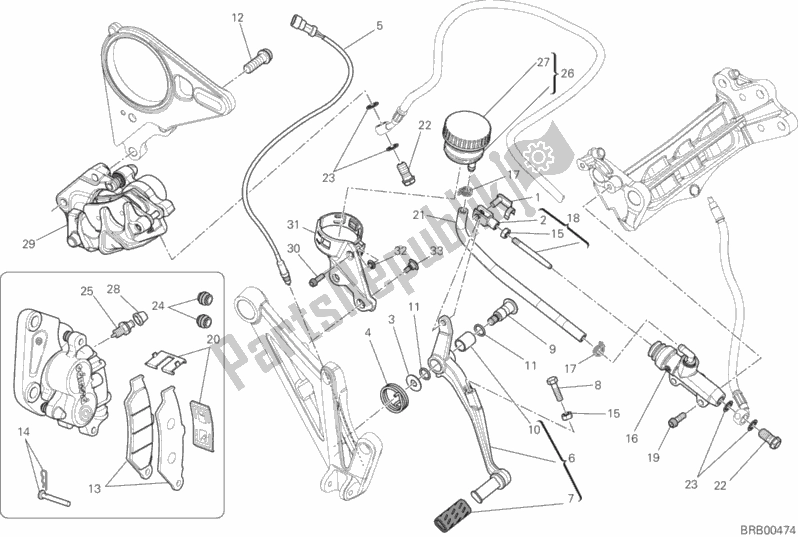All parts for the Rear Brake System of the Ducati Diavel FL Thailand 1200 2015